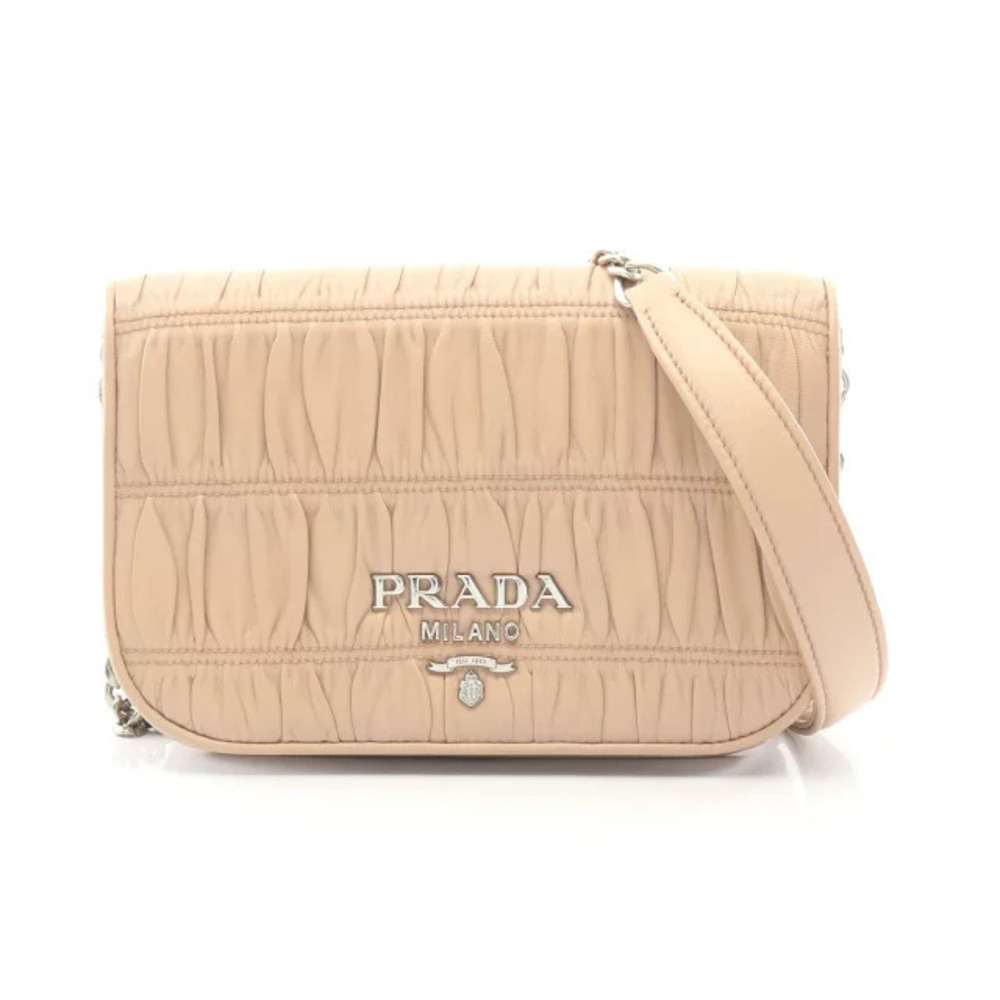 Prada pink beige Nappa Gaufre chain crossbody bag gathered